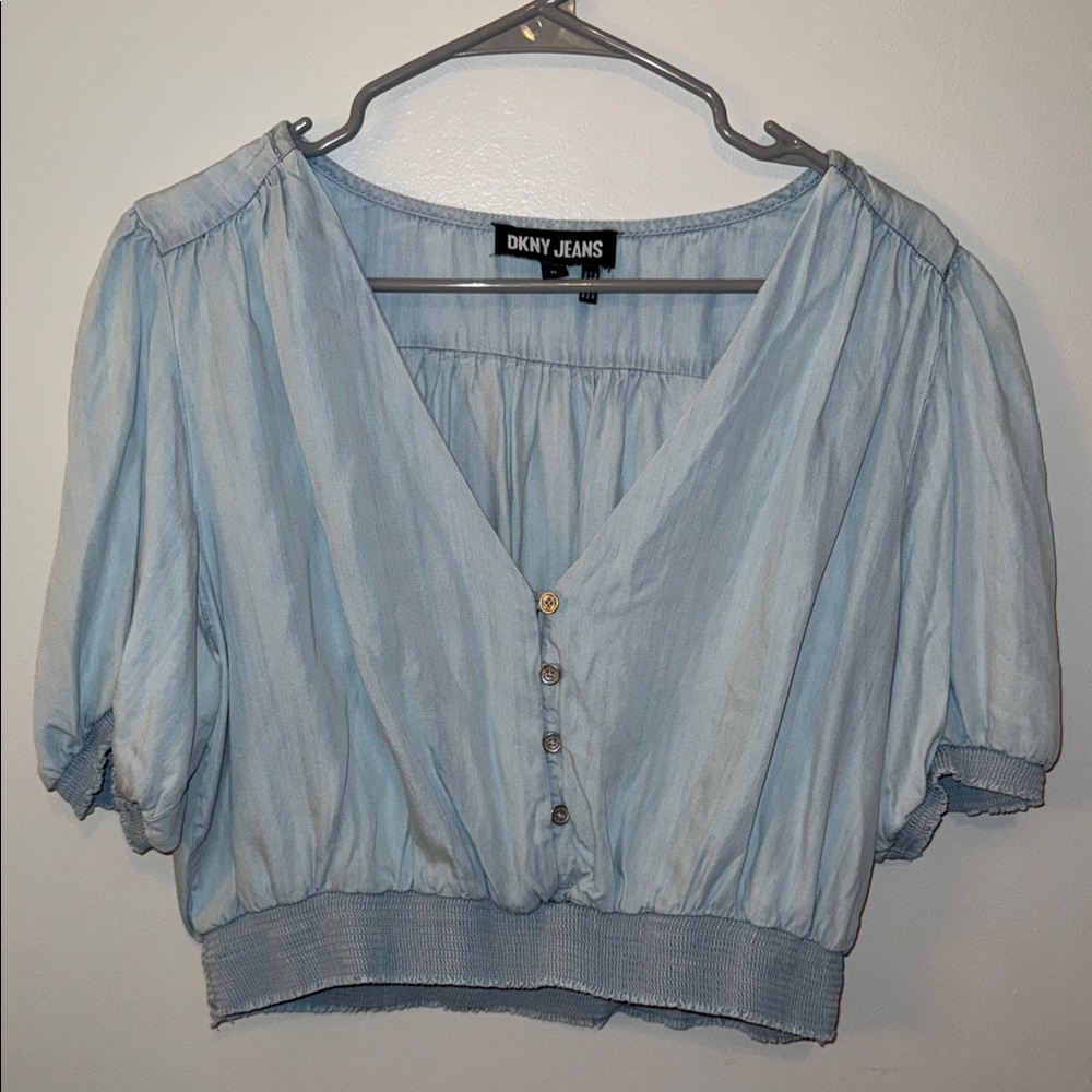 DKNY Sky Blue V-Neck Blouse